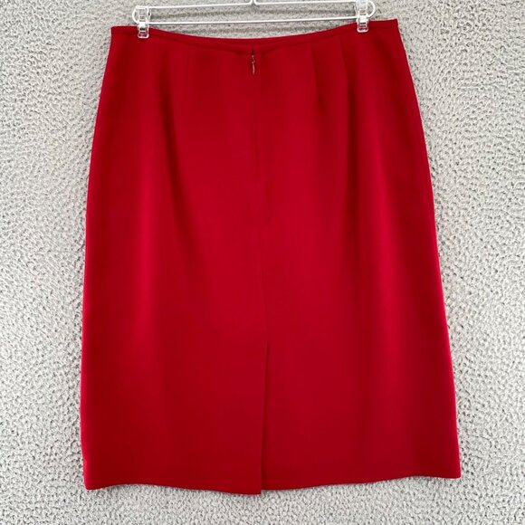 Le Suit Set Womens 12 Red Pleated Jacket Button Up Below Knee Skirt 2 Piece Work - Picture 4 of 16